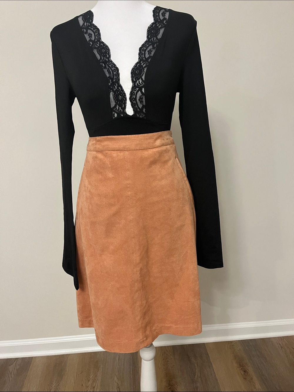 BCBGMaxAzria Camel Suede-Look A-Line Skirt